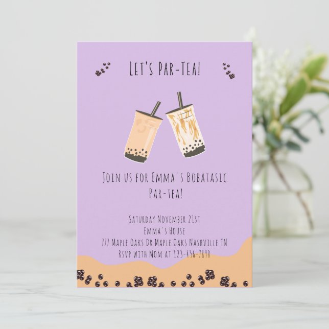 Invitación de cumpleaños de Boba Par-tea Bubble (Anverso de pie)