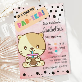 Invitación de cumpleaños de Boba para beber un gat
