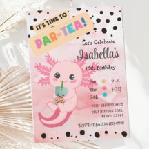 Invitación de cumpleaños de Boba Tea Axolotl rosa