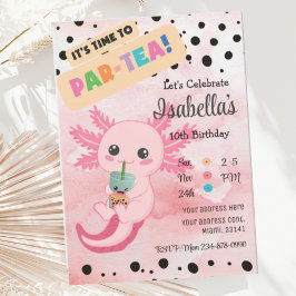 Invitación de cumpleaños de Boba Tea Axolotl rosa 