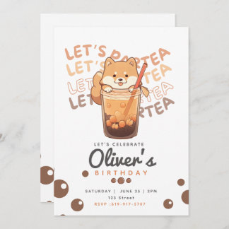 Invitación de cumpleaños de Boba Tea Shiba Inu
