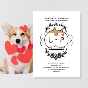 Invitación de cumpleaños de boda de Corgi de dibuj