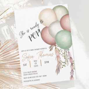 Invitación de Cumpleaños de Boho Ballons Baby Show