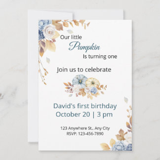 Invitación de cumpleaños de Boho Blue Little Pumpk