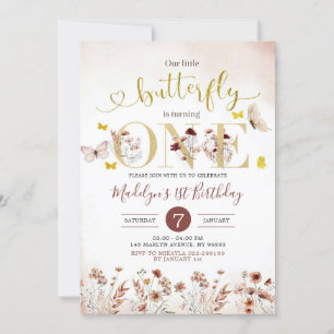 Invitación de cumpleaños de Boho Butterfly Wildflo