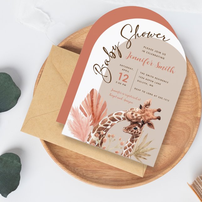 Invitación de Cumpleaños de Boho Cute Jirafa para  (Cute Boho Giraffe Baby Shower Invitation)