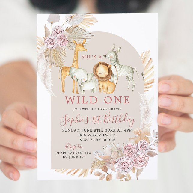 Invitación de cumpleaños de Boho Pampas Pink Grass (Subido por el creador)