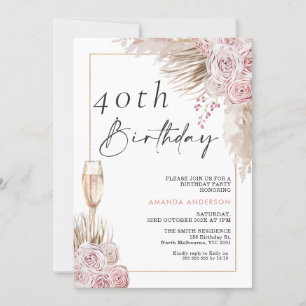 Invitación de cumpleaños de Boho Silk Rosas Pampas
