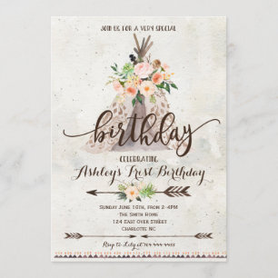 Invitación de cumpleaños de Boho TeePee, primer cu