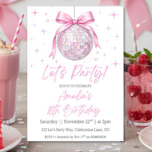 Invitación de cumpleaños de bola de discoteca rosa