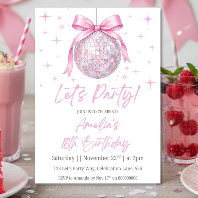Invitación de cumpleaños de bola de discoteca rosa (Subido por el creador)