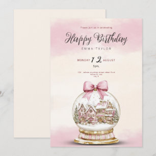 invitación de cumpleaños de bola de nieve rosa