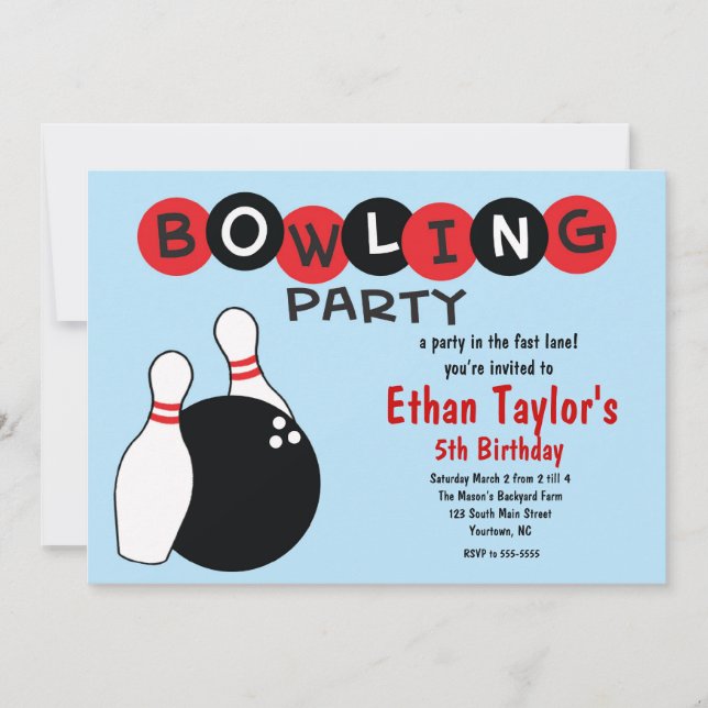 Invitación de cumpleaños de boliche (Anverso)