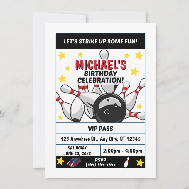 Invitación de cumpleaños de bolos (Anverso)