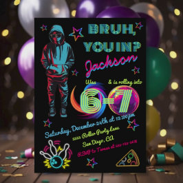 Invitación de cumpleaños de bolos Bruh Neon 6-7
