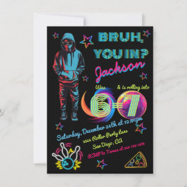 Invitación de cumpleaños de bolos Bruh Neon 6-7