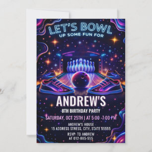 Invitación de cumpleaños de bolos con brillo perso