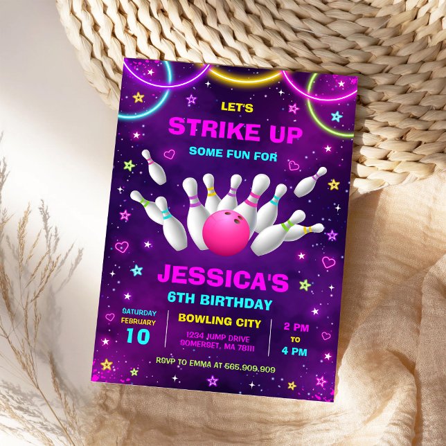 Invitación de cumpleaños de bolos con fiesta de br (Subido por el creador)