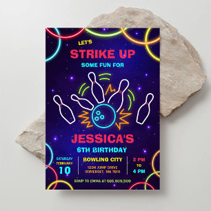 Invitación de cumpleaños de bolos con fiesta de br