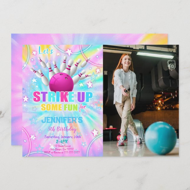 Invitación de cumpleaños de bolos editable con fot (Anverso / Reverso)