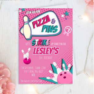 Invitación de cumpleaños de bolos para Chicas