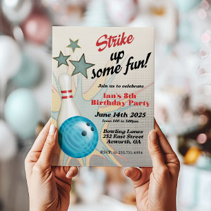 Invitación de cumpleaños de bolos retro