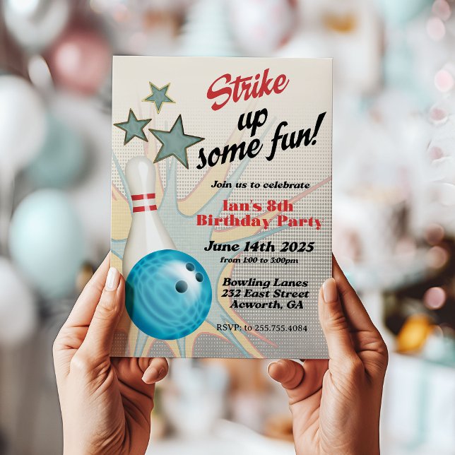 Invitación de cumpleaños de bolos retro (Subido por el creador)