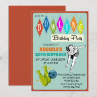 Invitación de cumpleaños de bolos retro para cualq
