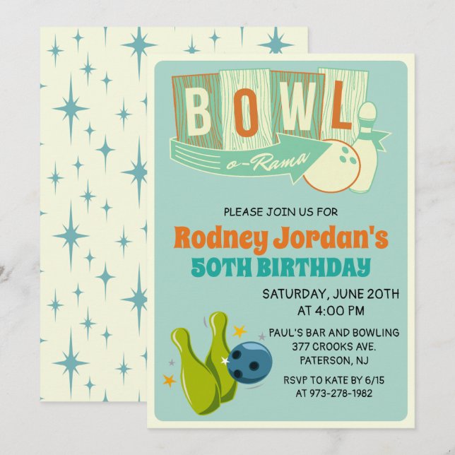 Invitación de cumpleaños de bolos retro para cualq (Anverso / Reverso)