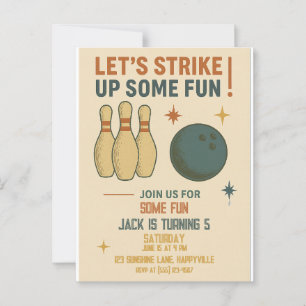 Invitación de cumpleaños de bolos retro para niños