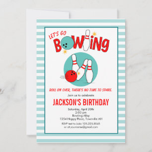 Invitación de cumpleaños de bolos rodantes azul ve