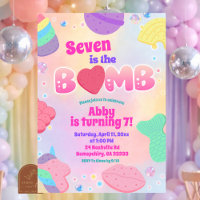 Invitación de cumpleaños de bomba de baño pastel d