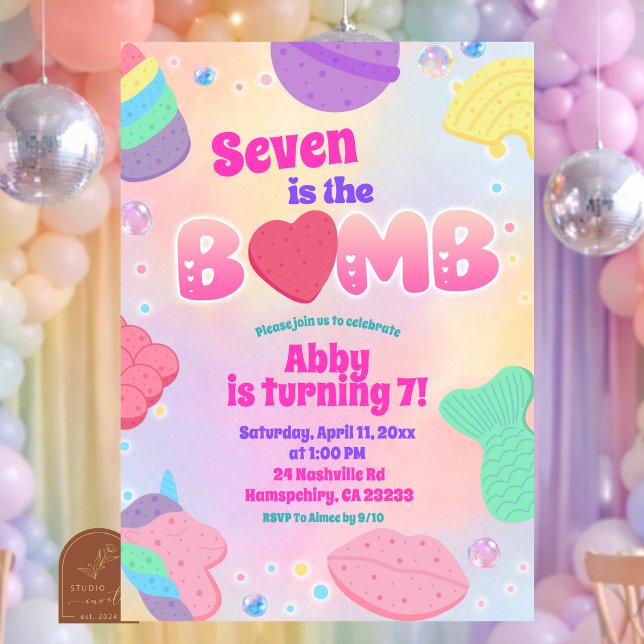 Invitación de cumpleaños de bomba de baño pastel d (Subido por el creador)