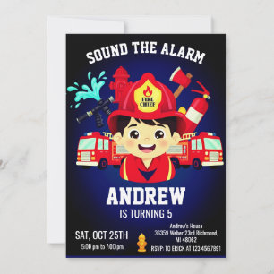 Invitación de cumpleaños de bombero con foto