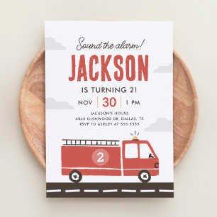 Invitación de cumpleaños de bombero de camión de b
