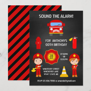 invitación de cumpleaños de bombero en pizarra