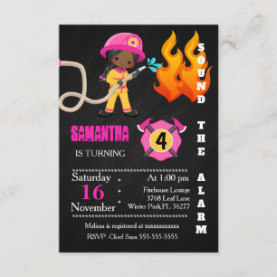 Invitación de cumpleaños de bombero rosado lindo
