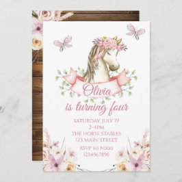 invitación de cumpleaños de bonito caballo de boho
