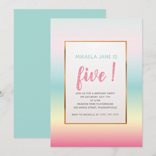 Invitación de cumpleaños de bonito Ombre Chicas (Anverso / Reverso)