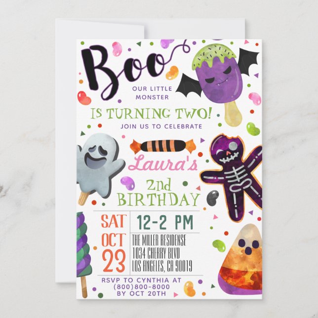 Invitación de cumpleaños de Boo Halloween (Anverso)