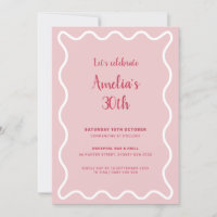 Invitación de cumpleaños de borde de onda rosa