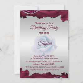 Invitación de cumpleaños de Borgoña y Plata