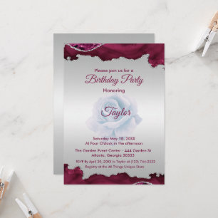 Invitación de cumpleaños de Borgoña y Plata
