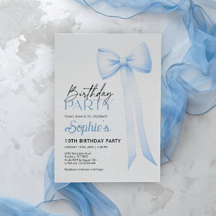 Invitación de cumpleaños de Bow, Blue Coquette Bow