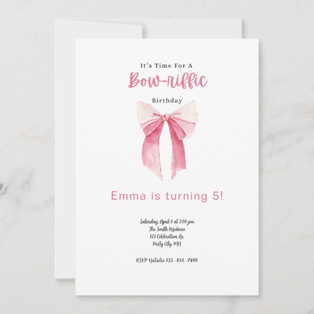 Invitación de cumpleaños de Bow Fiesta de cumpleañ (Anverso)