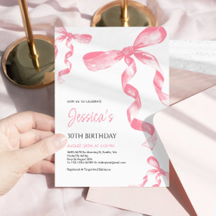 Invitación de cumpleaños de Bow Rosado