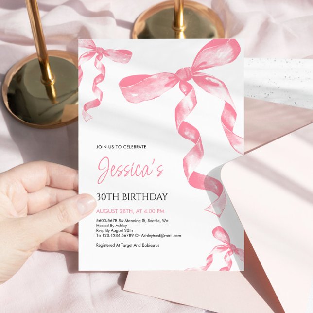 Invitación de cumpleaños de Bow Rosado (Subido por el creador)