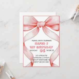 Invitación de cumpleaños de Bow Rosado, cumpleaños