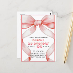 Invitación de cumpleaños de Bow Rosado, cumpleaños