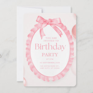 Invitación de cumpleaños de Bow Ruffle Rosada
